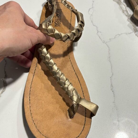 Kenneth Cole Reaction | Women’s Metallic Gold Braided Strappy Thong Sandals 9.5 - Picture 5 of 14